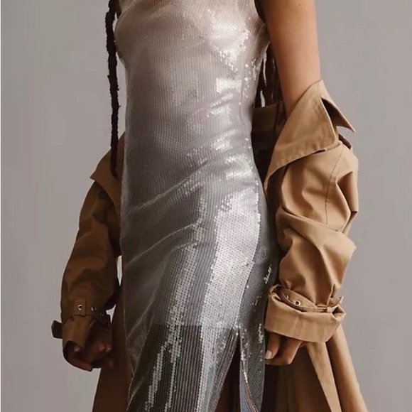 Anthropologie Sleeveless Mock-Neck Slim Sequin Midi Dress NWT - Picture 3 of 4